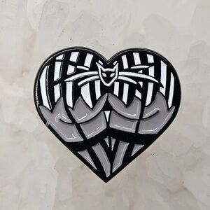 Heart-Shaped Black and White Enamel Pin